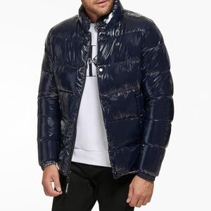 New Mens Calvin Klein Navy Quilted Water Resistant Puffer Jacket Sz L MSRP $225